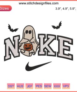 Nike Ghost Pumpkin Embroidery Design - Ghost with Pumpkin, Halloween Digital Stitching, Ghost Embroidery for Halloween Decor