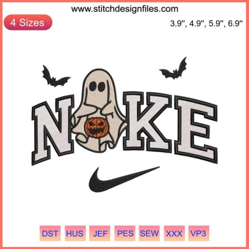 Nike Ghost Pumpkin Embroidery Design - Ghost with Pumpkin, Halloween Digital Stitching, Ghost Embroidery for Halloween Decor