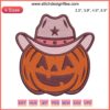 Pumpkin Cowboy Embroidery Design featuring a smiling pumpkin with cowboy hat and boots, perfect for Halloween stitching.