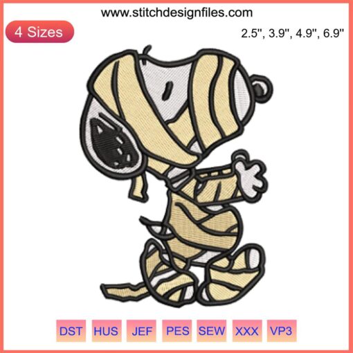Snoopy Mummy Embroidery Design | Halloween Cartoon Stitching | Cute Snoopy Wrapped as Mummy for DIY Embroidery Projects