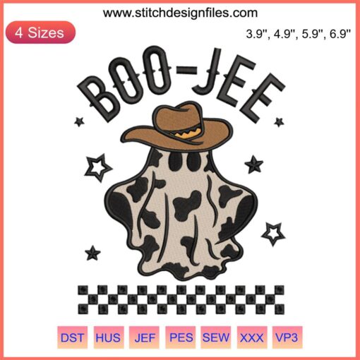 Boo Jee Cowboy Ghost Embroidery Design | Halloween 2023 Digital Stitching | Western-Ghost Motif for Festive Crafts