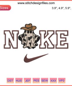 Nike Cowboy Ghost Embroidery: Halloween themed digital stitching design featuring a playful ghost in a cowboy hat.