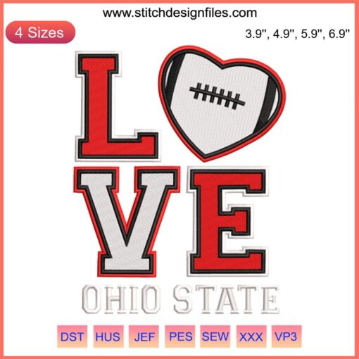 Ohio State Football Embroidery Design featuring Buckeyes logo, perfect for fans and custom digital stitching projects.