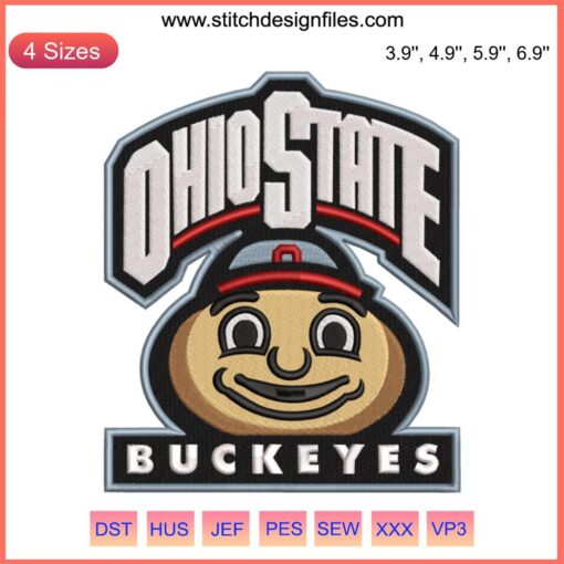 Ohio State Buckeyes Mascot Logo Embroidery Design | University Mascot Digital Stitching | College Sports Team Emblem