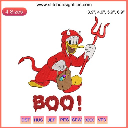 Donald Duck in Ghost Costume Embroidery Design, Disney Halloween, Boo Stitching Pattern, Digital Embroidery Art.