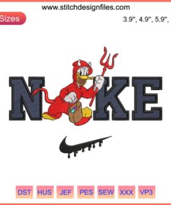 Nike Donald Duck Halloween Embroidery Design: Disney x Halloween Digital Stitching, festive Donald in spooky attire.