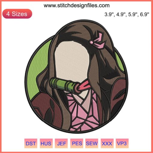 Nezuko Anime Embroidery Design | Detailed Demon Slayer Digital Stitching | Unique Nezuko Pattern for DIY Embroidery Projects