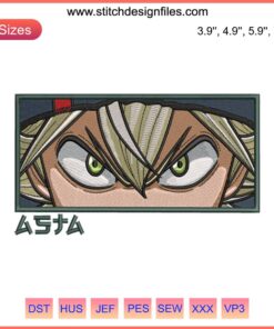 Asta Eyes Embroidery Design, Black Clover Anime, Detailed Digital Stitching Pattern, Unique Anime Embroidery Art.