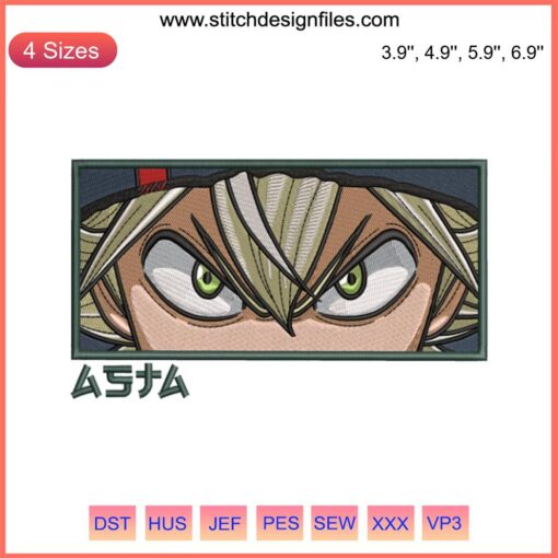 Asta Eyes Embroidery Design, Black Clover Anime, Detailed Digital Stitching Pattern, Unique Anime Embroidery Art.