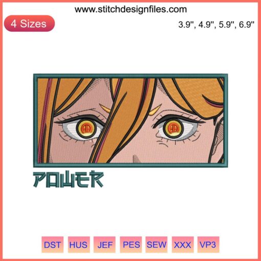 Chainsaw Man Power Eyes Embroidery Design, Anime Digital Stitching, Vibrant Eye Detail, Ideal for Fans, Embroidery Art