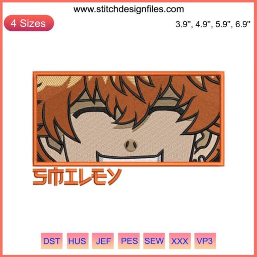 Nahoya Kawata Face Embroidery Design featuring Tokyo Revengers anime character; digital stitching pattern for crafting enthusiasts.