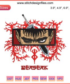 Guts Berserk Anime Embroidery Design | Detailed Berserk Character File | Digitized Embroidery Art