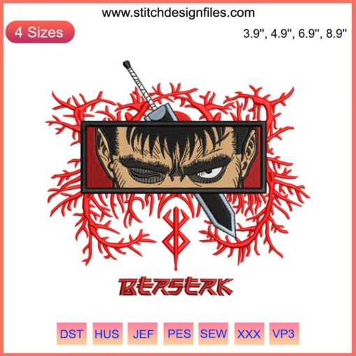 Guts Berserk Anime Embroidery Design | Detailed Berserk Character File | Digitized Embroidery Art
