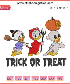 Huey, Dewey, Louie Trick Or Treat Embroidery Design | Halloween Disney Embroidery File | Duck Costume Embroidery Pattern