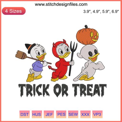 Huey, Dewey, Louie Trick Or Treat Embroidery Design | Halloween Disney Embroidery File | Duck Costume Embroidery Pattern