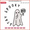 Cute ghost with "Stay Spooky Boo" text in Halloween embroidery design, perfect for Halloween décor or crafts.