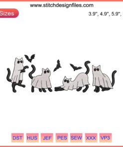 Halloween Cat Ghost Embroidery Design | Cute Halloween Digital File | Cat in Ghost Costume | Spooky Embroidery Pattern