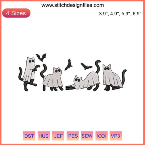 Halloween Cat Ghost Embroidery Design | Cute Halloween Digital File | Cat in Ghost Costume | Spooky Embroidery Pattern
