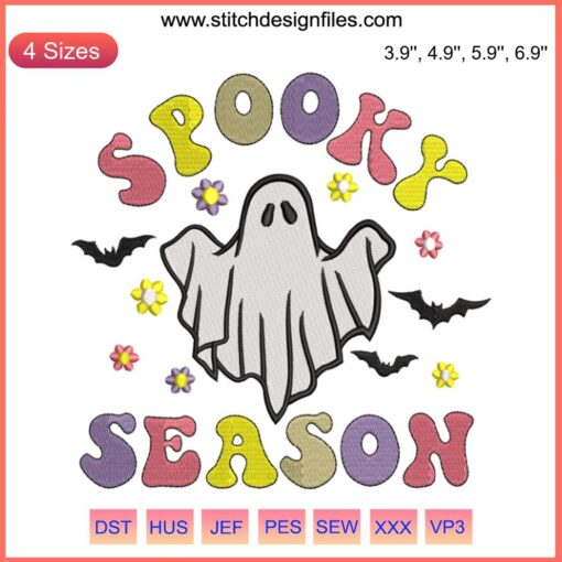 Ghost Spooky Season Embroidery Design, Halloween Digitizing File, Cute Ghost Stitched Pattern, Perfect for Halloween Crafts
