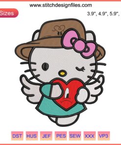 Hello Kitty Sad Heart Bad Bunny Embroidery Design, Digital Stitching, Cute Cartoon, Heart Motif, Unique Embroidery Pattern