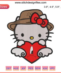 Bad Bunny Hello Kitty Embroidery Design: Sad Heart, Digital Stitching, Cartoon-Inspired, Unique Pattern, Creative Needlework Art