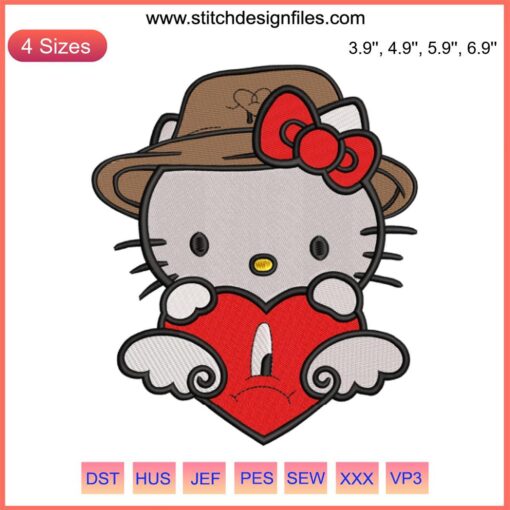 Bad Bunny Hello Kitty Embroidery Design: Sad Heart, Digital Stitching, Cartoon-Inspired, Unique Pattern, Creative Needlework Art