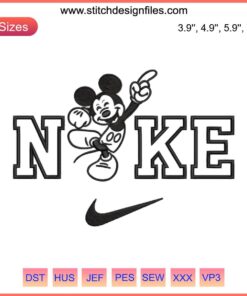 Nike Mickey Mouse Funny Embroidery Design featuring Minnie & Mickey couple, ideal for digital stitching projects.