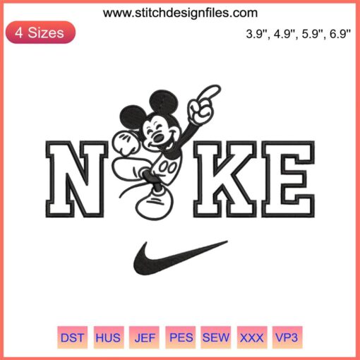 Nike Mickey Mouse Funny Embroidery Design featuring Minnie & Mickey couple, ideal for digital stitching projects.