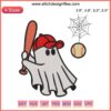 Ghost Boys Baseball Player Embroidery: Halloween-themed digital stitch design featuring a spooky baseball player.