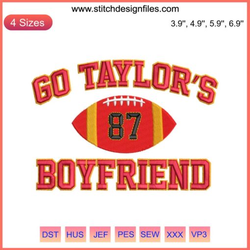 Kansas City Embroidery Design featuring Travis Kelce & Taylor Swift's Digital Stitching, Go Taylor's Boyfriend theme.