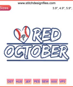 Philadelphia Phillies Red October Embroidery Design - Digital Baseball Stitch Pattern