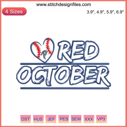 Philadelphia Phillies Red October Embroidery Design - Digital Baseball Stitch Pattern