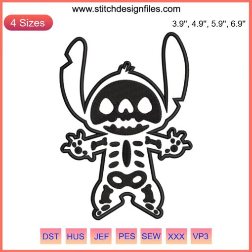 "Spooky Stitch Skeleton Embroidery Pattern | Disney Halloween Digital Design | Perfect for Crafting & Seasonal Projects"
