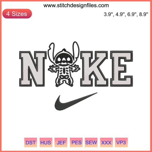 Nike Skeleton Embroidery Design: Stitch Halloween Digital Art, Intricate Skeleton Motif for Creative Stitching Projects