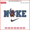 Stitch dressed as a pumpkin with Nike logo, Disney Halloween embroidery file, playful pumpkin design, digital embroidery download.