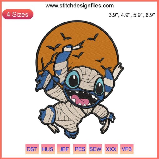 Stitch Cosplay Mummy Halloween Embroidery Design - Disney Lilo and Stitch Digital Stitching