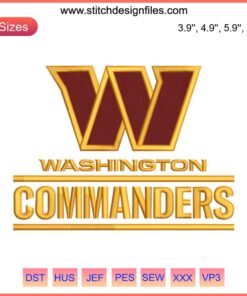 Washington Commanders Embroidery Design, American Football Digital Stitching, Team Logo, Sports Embroidery Pattern