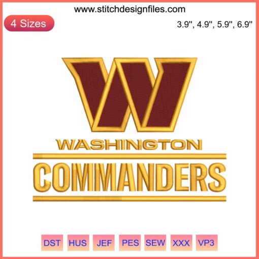 Washington Commanders Embroidery Design, American Football Digital Stitching, Team Logo, Sports Embroidery Pattern