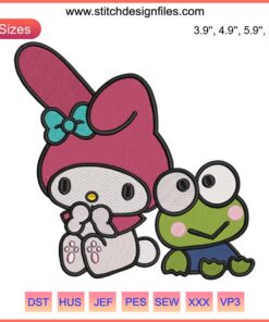 "My Melody and Keroppi Embroidery Design: Cute Sanrio Cartoon Characters Digital Stitching Pattern for DIY Crafts"