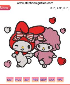 My Melody and My Sweet Piano Embroidery Design, Cartoon Digital Stitching, Cute Sanrio Characters, Embroidery Pattern, DIY Craft.