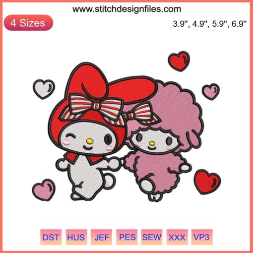 My Melody and My Sweet Piano Embroidery Design, Cartoon Digital Stitching, Cute Sanrio Characters, Embroidery Pattern, DIY Craft.