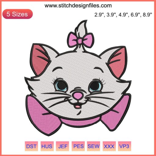 Marie Cat Embroidery Design | The Aristocats File DST, PES, Instant Download - Cute cartoon cat pattern for sewing projects.