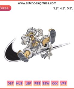 "Luffy Gear 5 Nike Swoosh Embroidery Design - Anime One Piece Digitized File for Embroidery"
