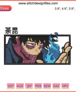 Dabi My Hero Academia Embroidery Design featuring vibrant anime-style stitches, perfect for manga embroidery enthusiasts.