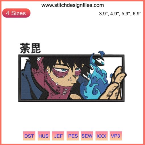 Dabi My Hero Academia Embroidery Design featuring vibrant anime-style stitches, perfect for manga embroidery enthusiasts.