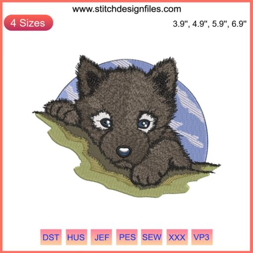 Cute Wolf Pup Embroidery Design, Animal Digital Stitching Pattern, Intricate Wolf Puppy Craft, DIY Creative Embroidery Download