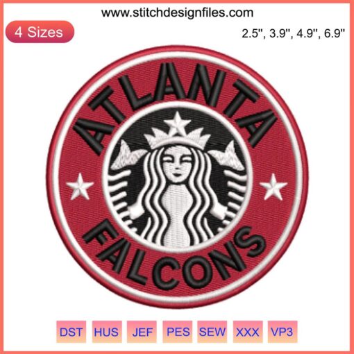 Atlanta Falcons Starbucks Logo Embroidery Design - NFL Sport Digital Stitching, Starbucks Cup Embellishment, Fan Gift Idea.