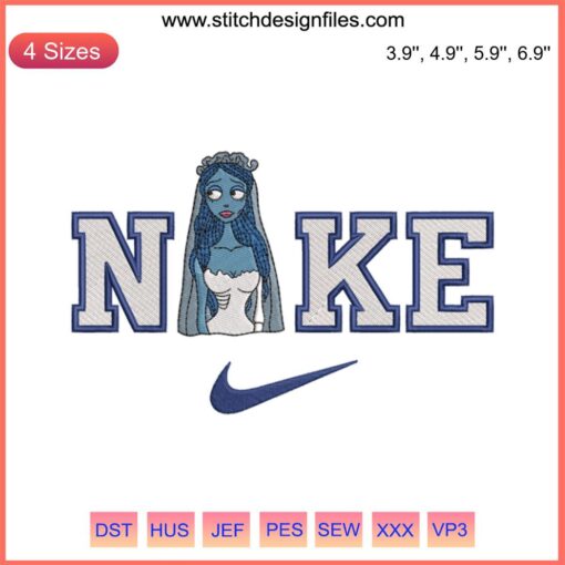 Emily and Victor Corpse Bride Embroidery Design, Digital Stitching, Nike, Gothic Art, Halloween Decor, Sewing Pattern