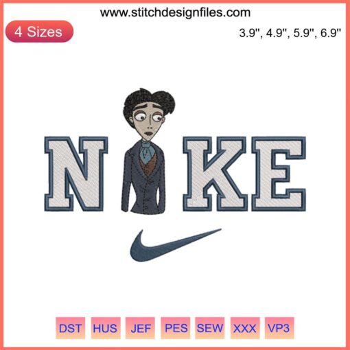 Nike Corpse Bride Victor Embroidery | Victor & Emily Digital Stitching Design with intricate detailing, perfect for DIY projects.