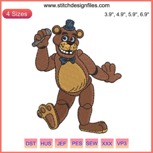 Golden Freddy Five Nights Embroidery Design | Cartoon Digital Stitching | Unique Horror Game Character | DIY Sewing Pattern